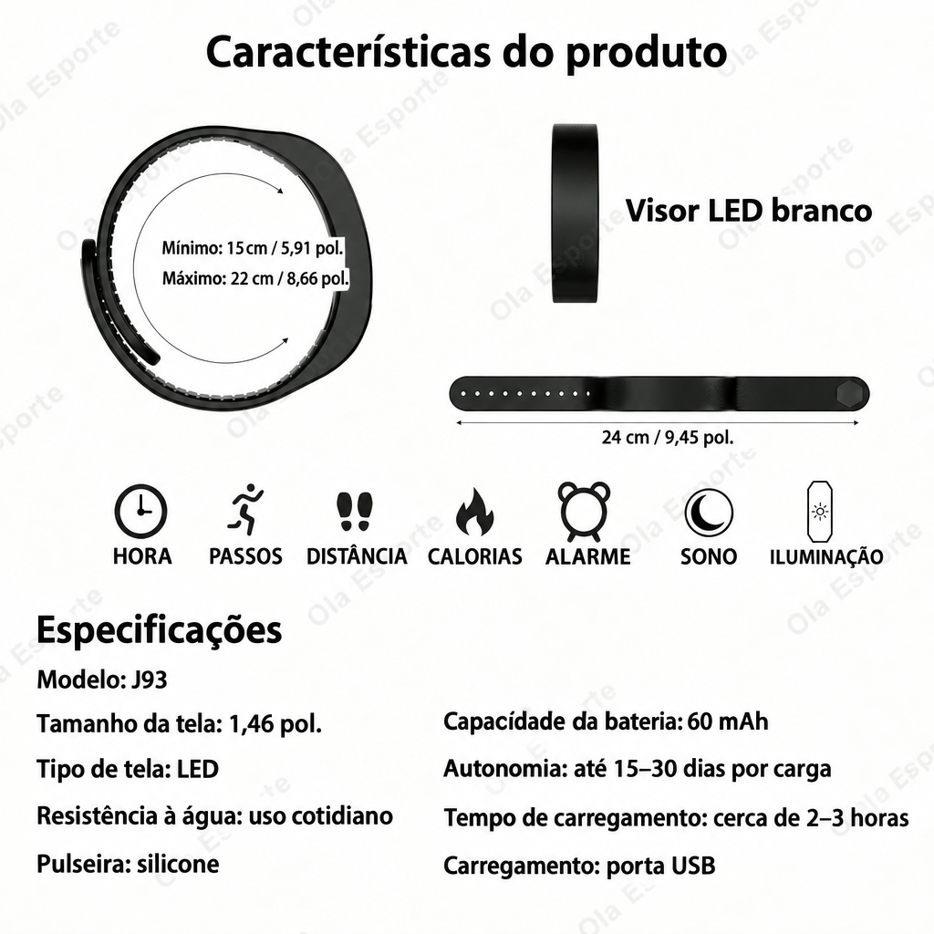 Características e especificações do modelo J93 em português